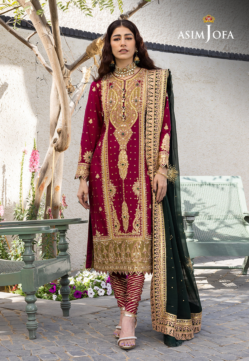 Ajjh-10 Embroidered Raw Silk 3 Pcs