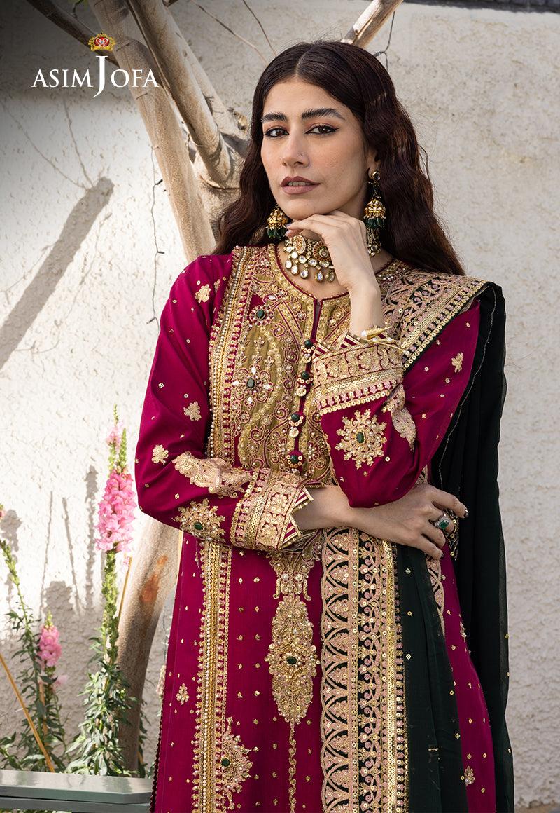 Ajjh-10 Embroidered Raw Silk 3 Pcs