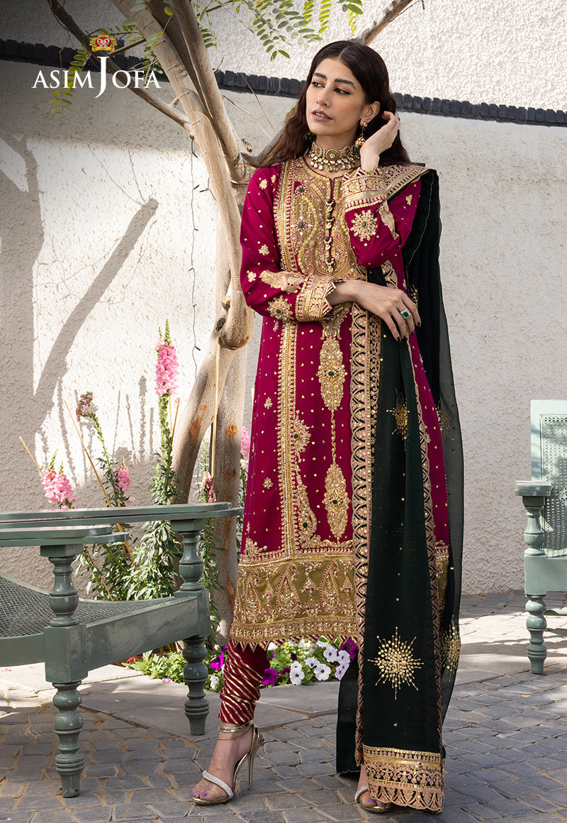 Ajjh-10 Embroidered Raw Silk 3 Pcs