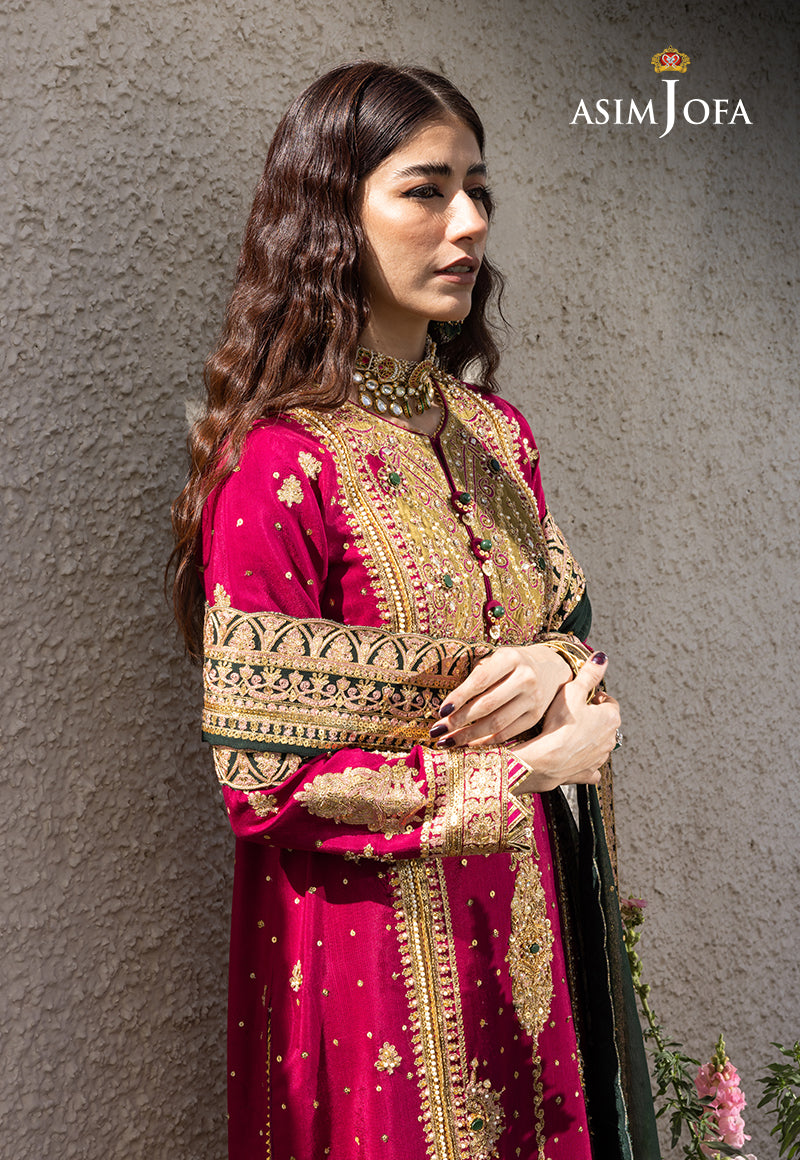 Ajjh-10 Embroidered Raw Silk 3 Pcs