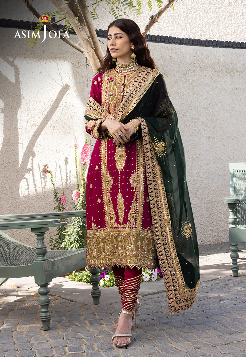 Ajjh-10 Embroidered Raw Silk 3 Pcs