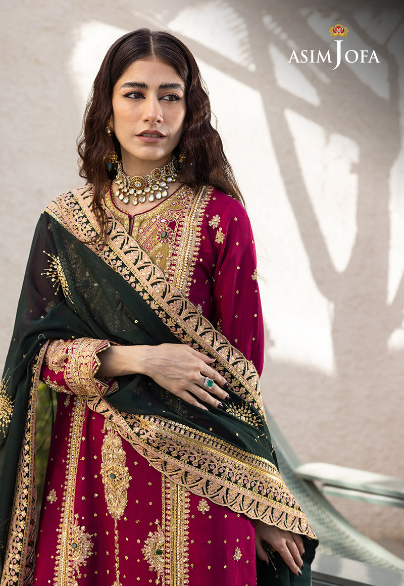 Ajjh-10 Embroidered Raw Silk 3 Pcs