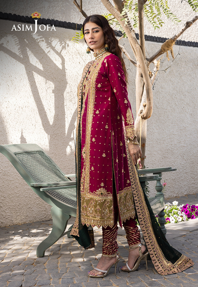 Ajjh-10 Embroidered Raw Silk 3 Pcs