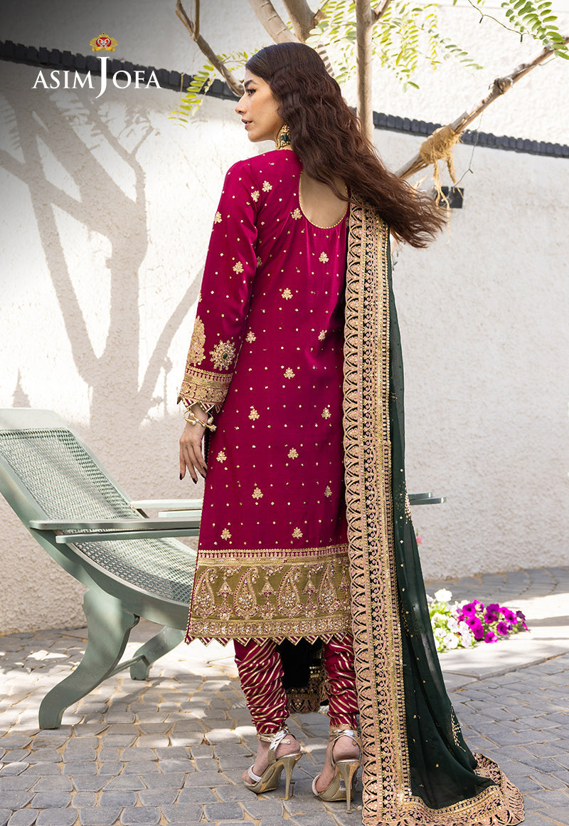 Ajjh-10 Embroidered Raw Silk 3 Pcs