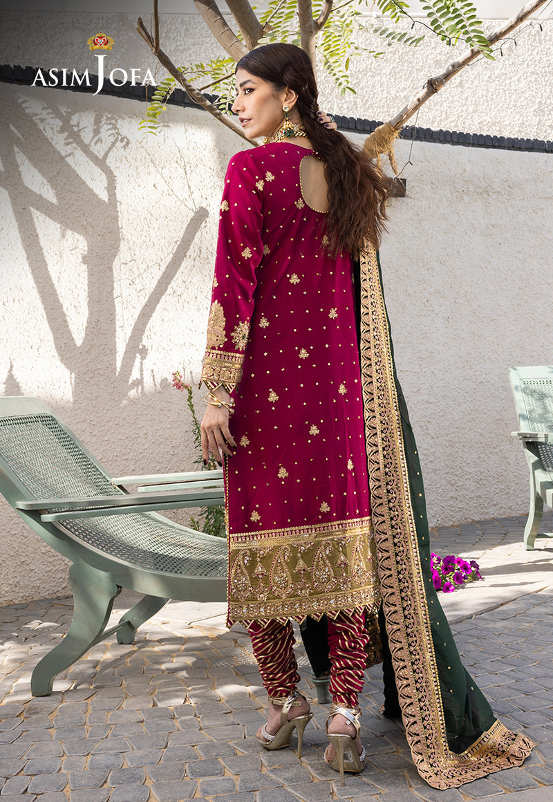 Ajjh-10 Embroidered Raw Silk 3 Pcs