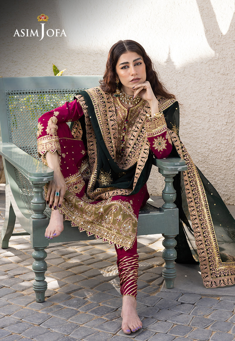 Ajjh-10 Embroidered Raw Silk 3 Pcs