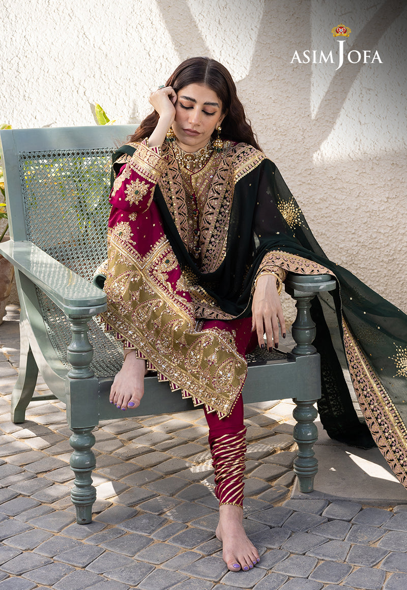 Ajjh-10 Embroidered Raw Silk 3 Pcs