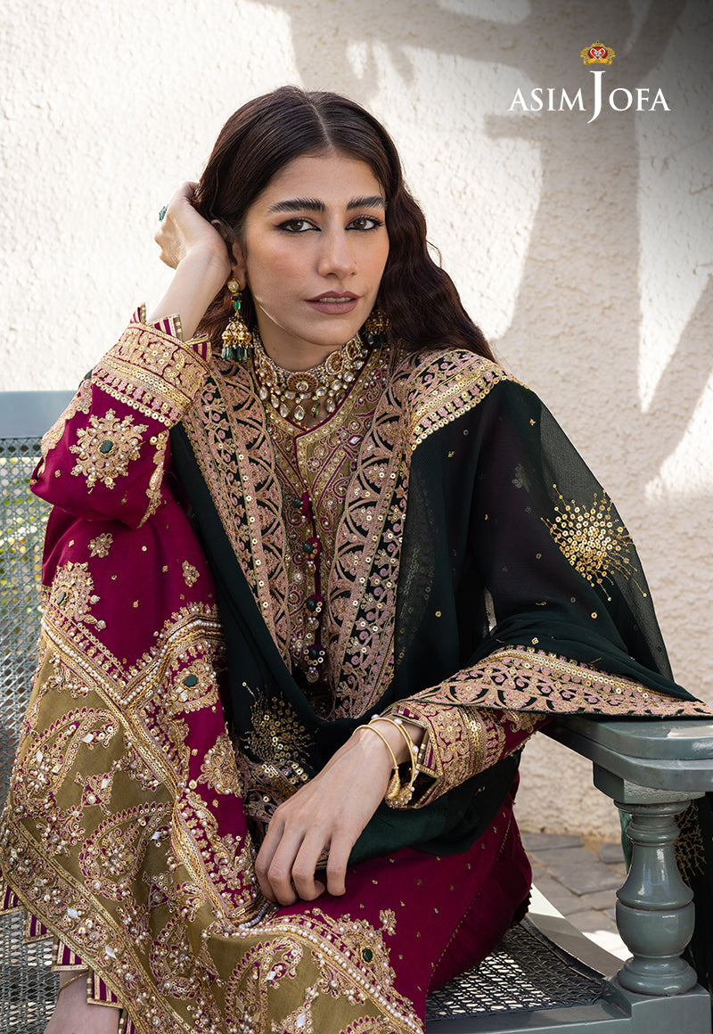 Ajjh-10 Embroidered Raw Silk 3 Pcs