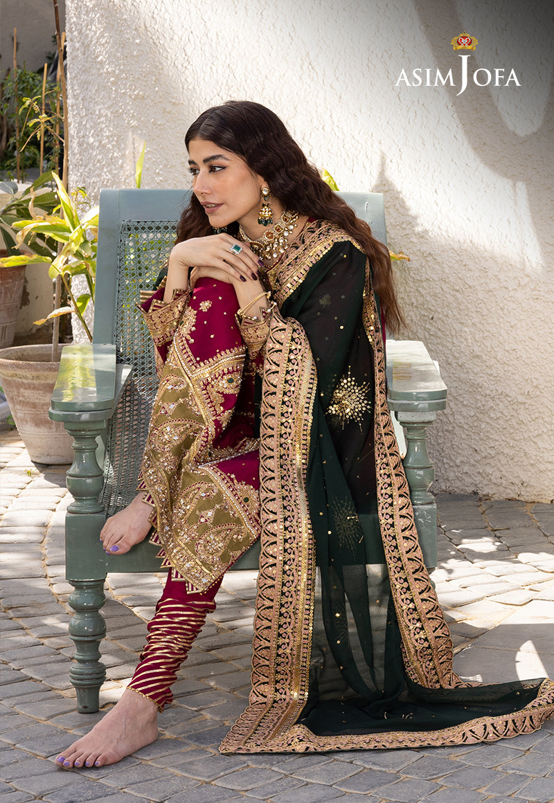 Ajjh-10 Embroidered Raw Silk 3 Pcs