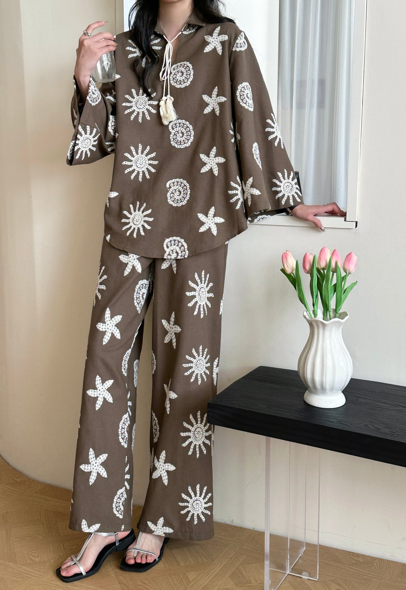 Canggu Embroidered Sun Suit Brown