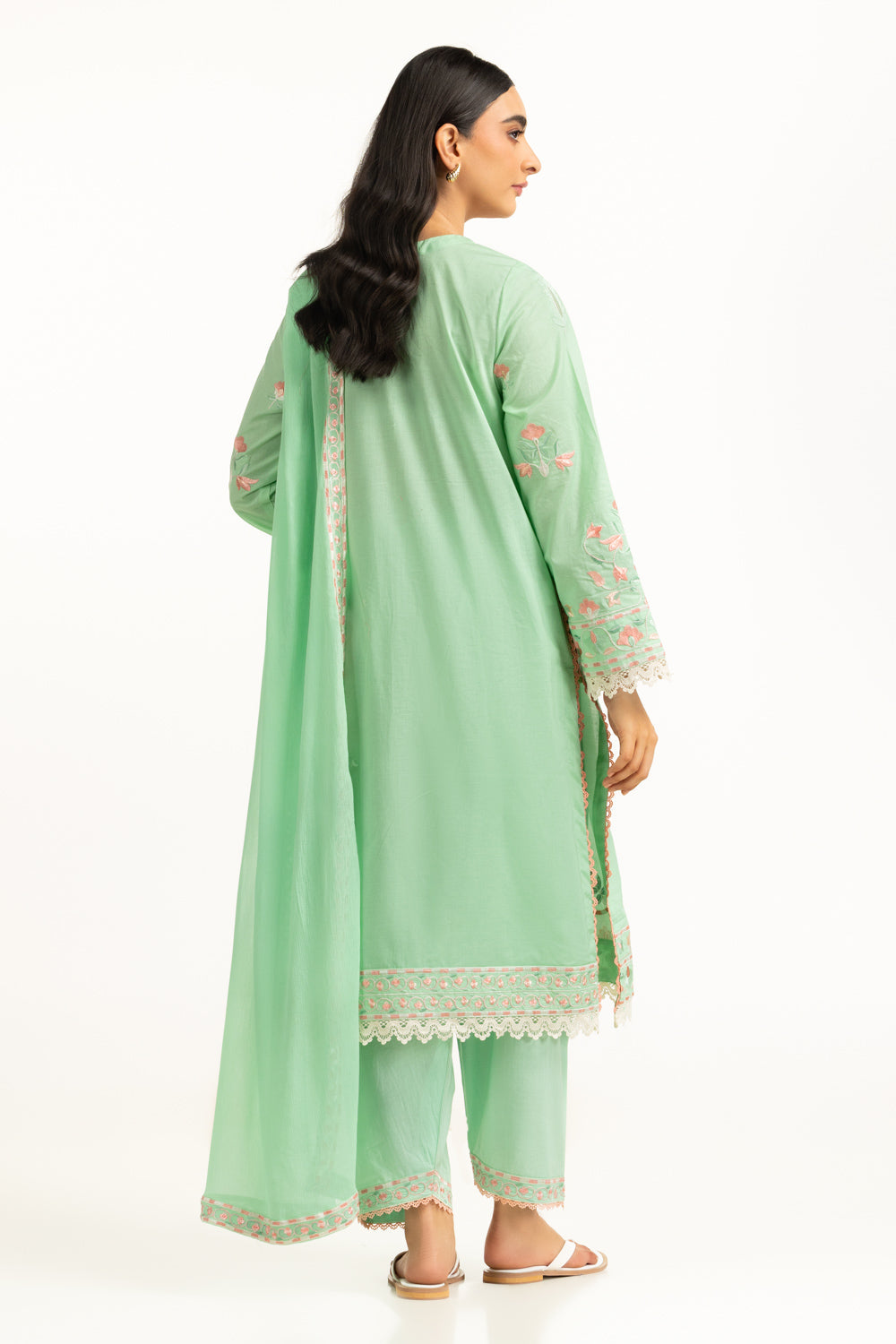 3Pc Cambric Embroidered Suit