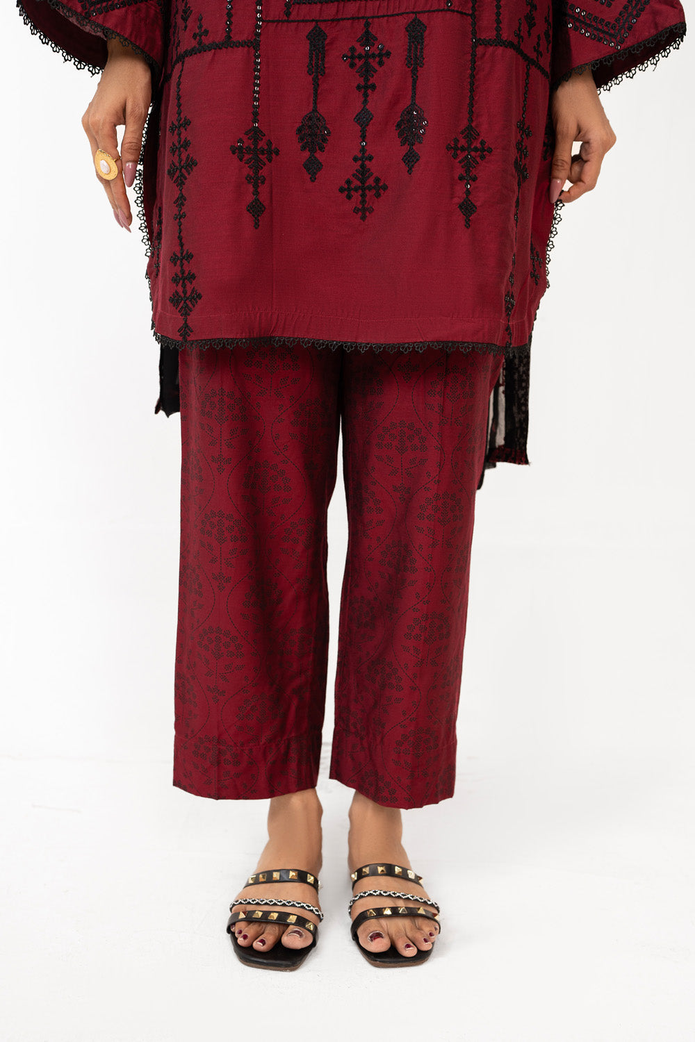 3Pc Cotton Silk Embroidered Suit