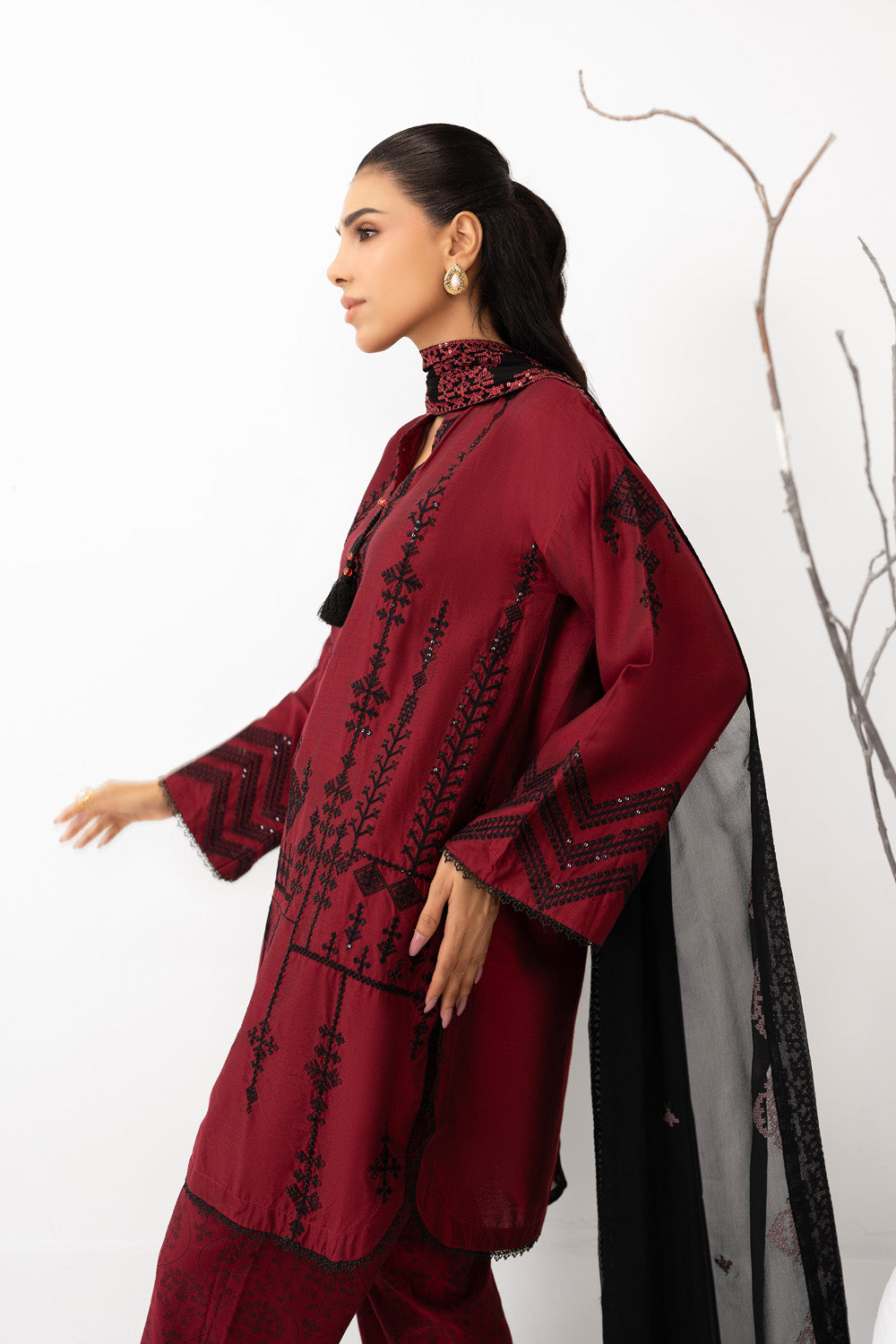 3Pc Cotton Silk Embroidered Suit