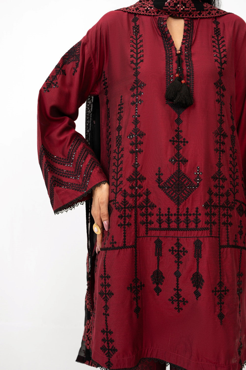 3Pc Cotton Silk Embroidered Suit