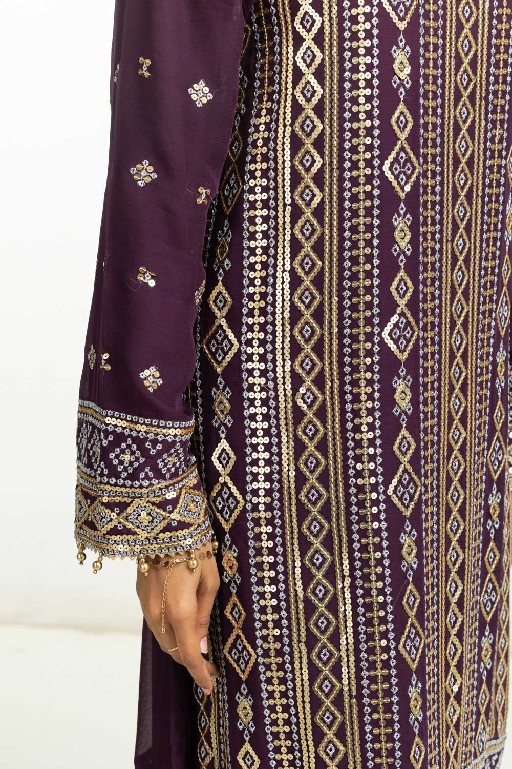 3Pc Chiffon Embroidered Suit
