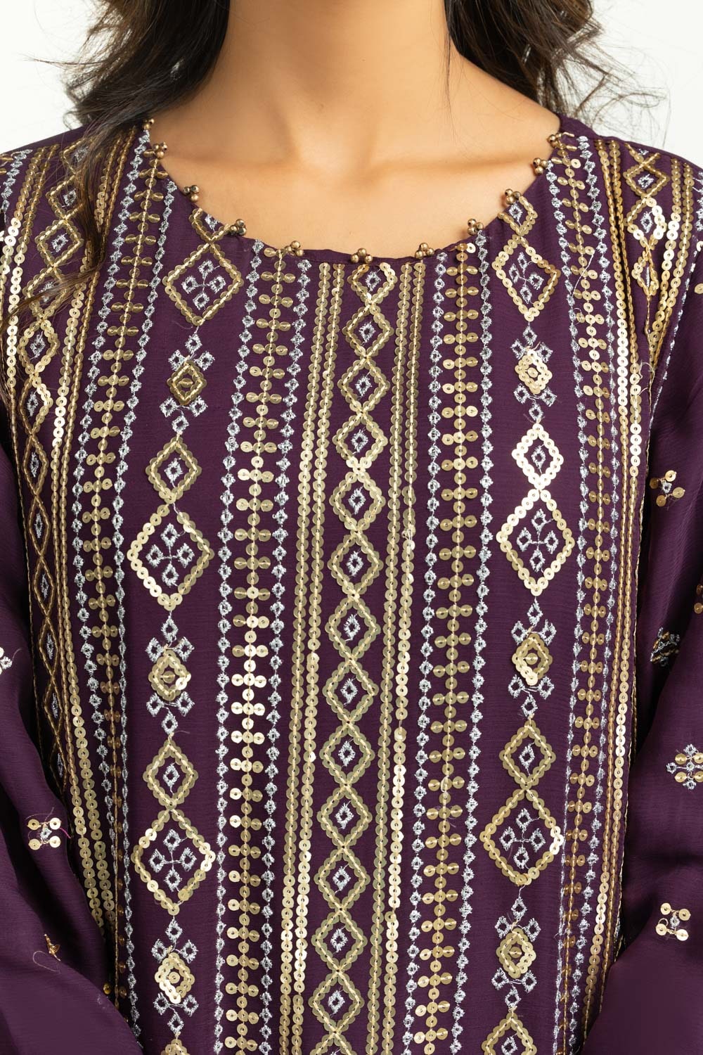 3Pc Chiffon Embroidered Suit