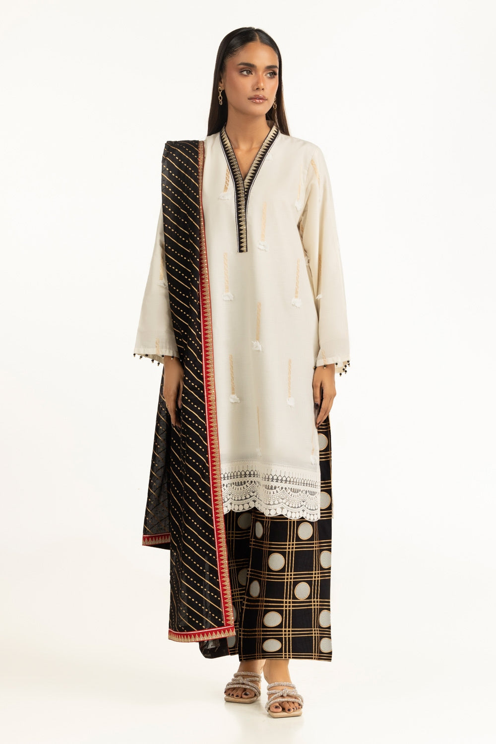 3Pc Jacquard Embroidered Suit