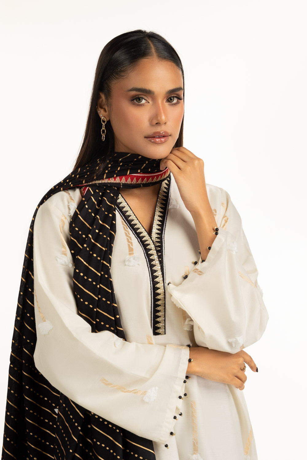 3Pc Jacquard Embroidered Suit