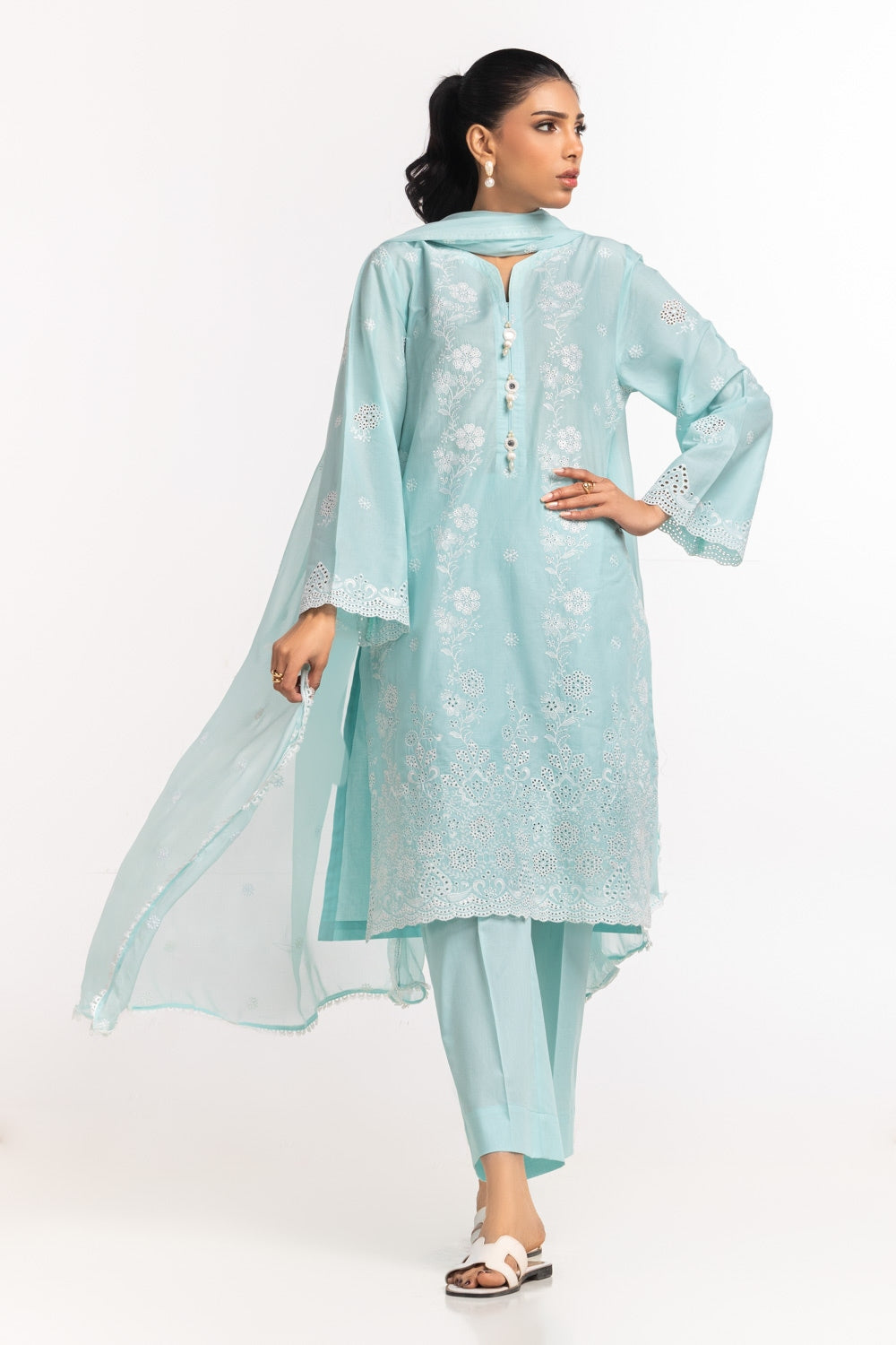 3Pc Lawn Schiffli Embroidered Suit