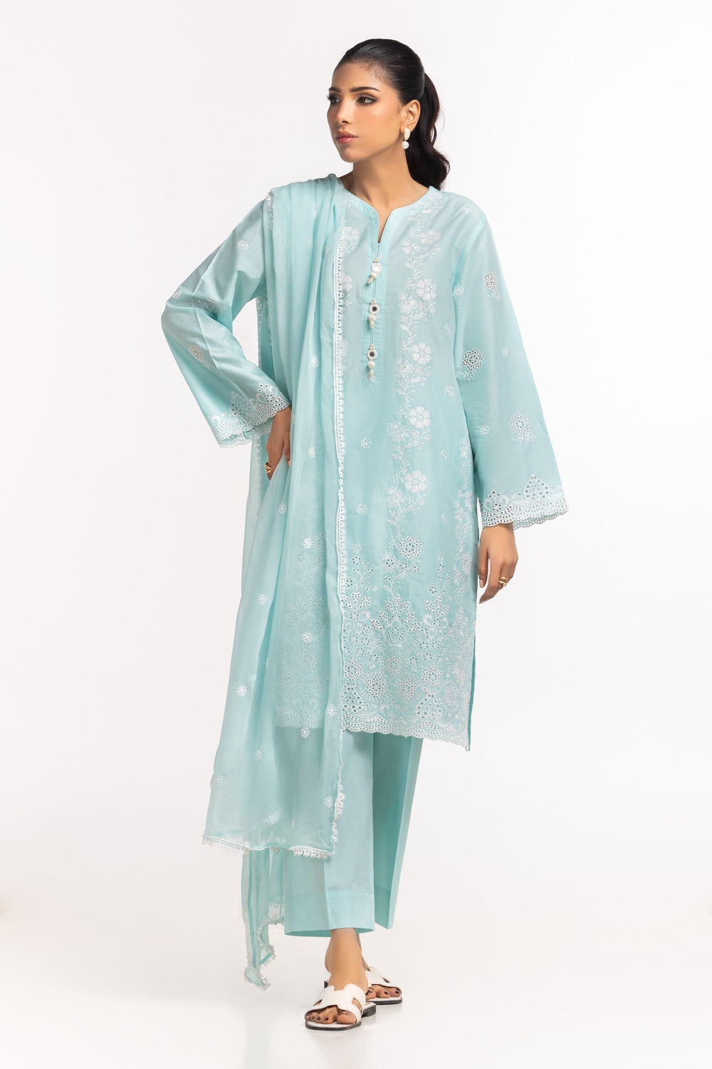 3Pc Lawn Schiffli Embroidered Suit