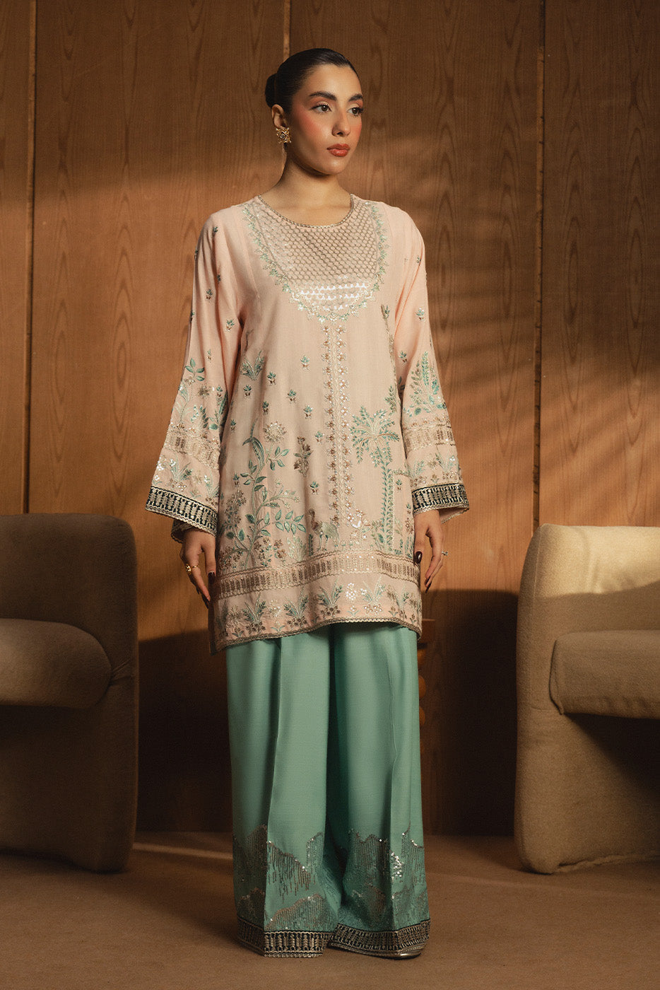 2 Piece Embroidered Raw Silk Suit (Luxury-Pret)