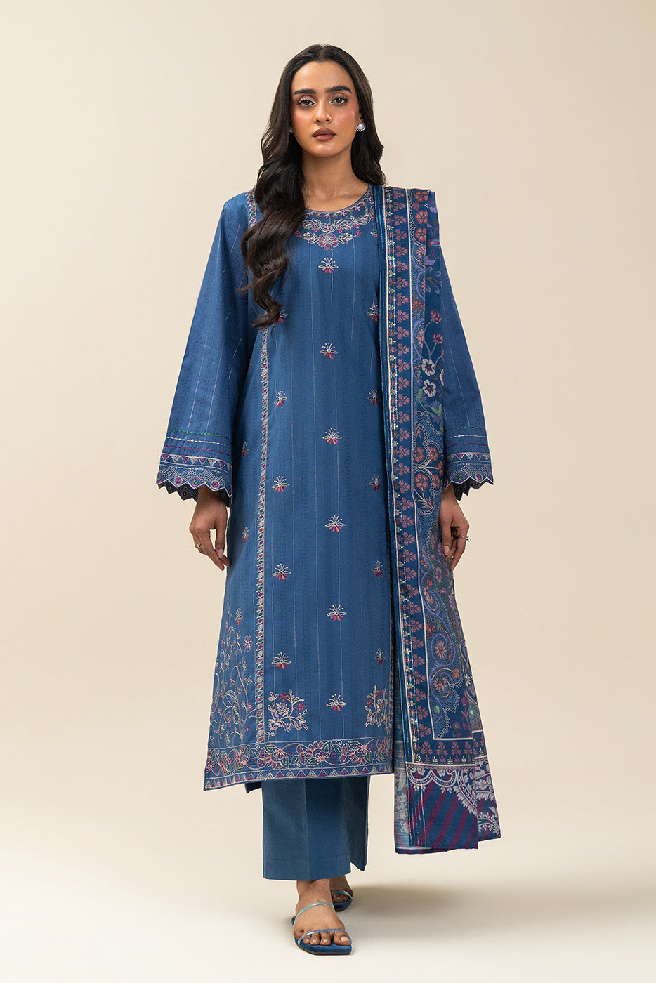 3 Piece Embroidered Textured Lawn Suit-Floral Topaz (Unstitched)