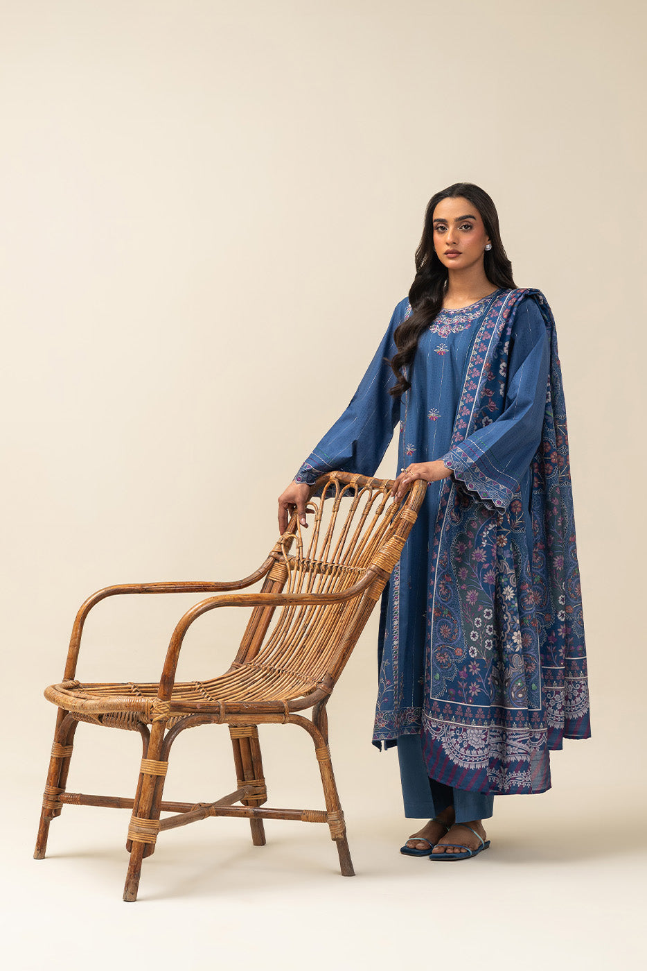 3 Piece Embroidered Textured Lawn Suit-Floral Topaz (Unstitched)