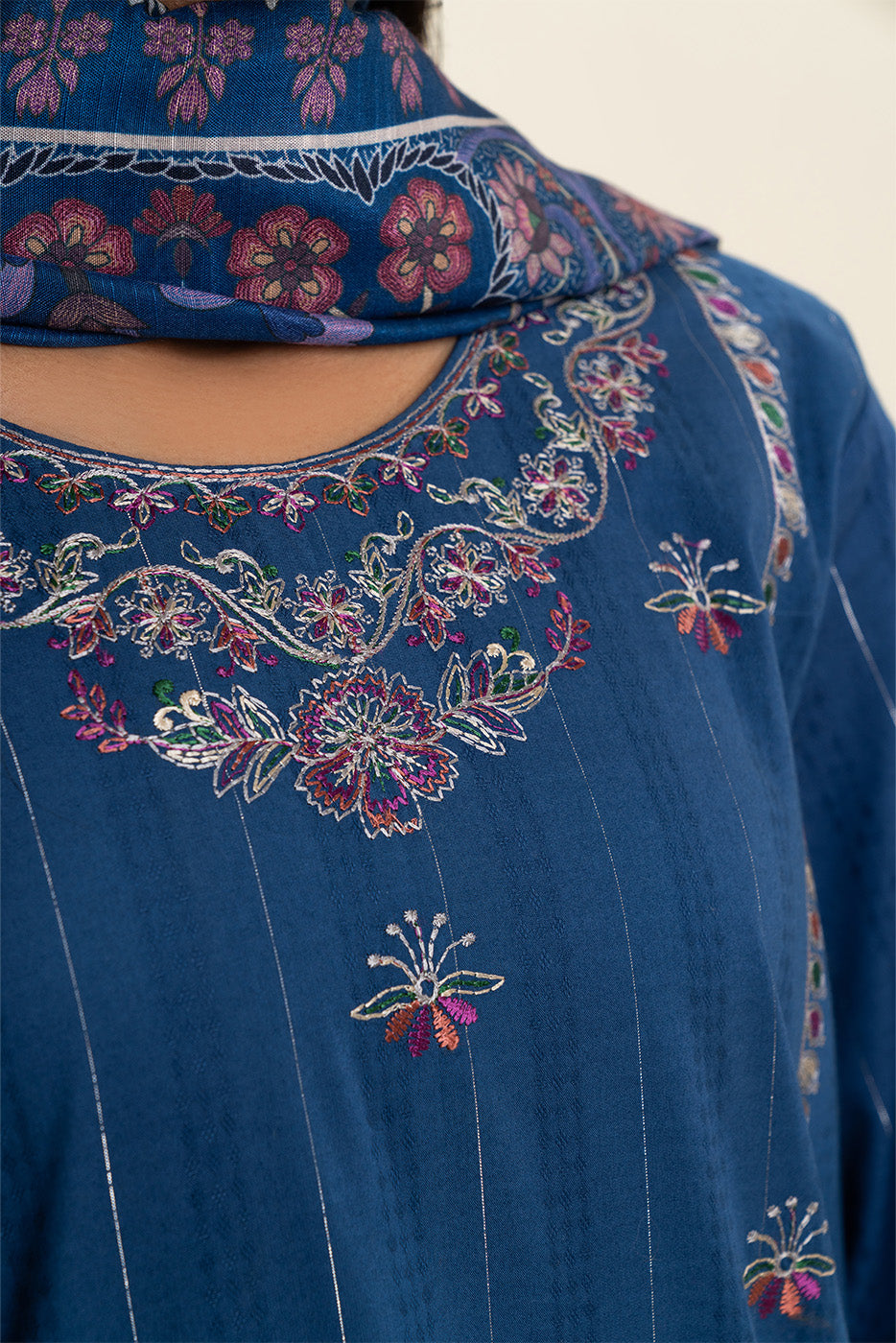 3 Piece Embroidered Textured Lawn Suit-Floral Topaz (Unstitched)