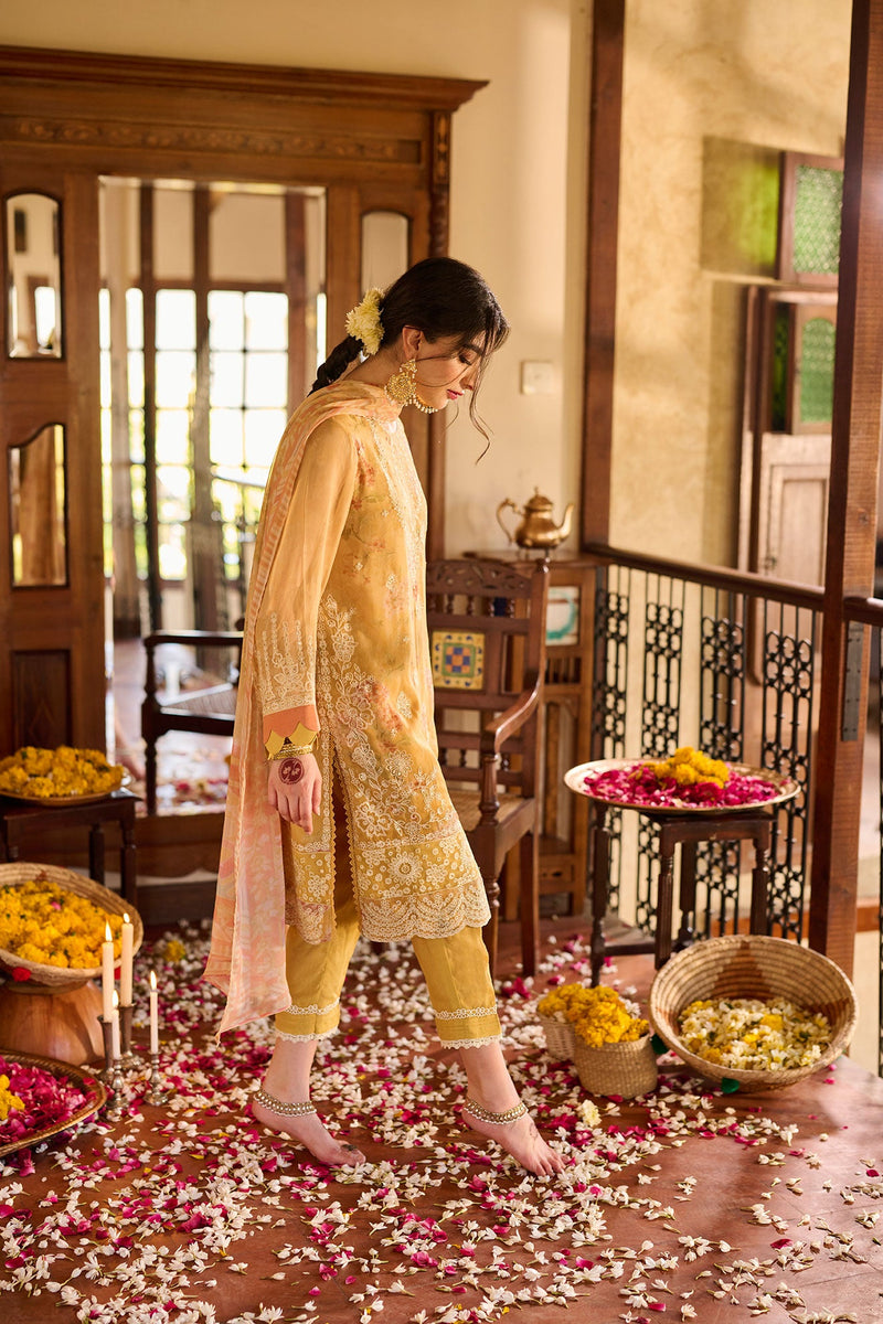 Ss24Da-2372 Yellow 2Pcs Embroidered Kurta With Trouser