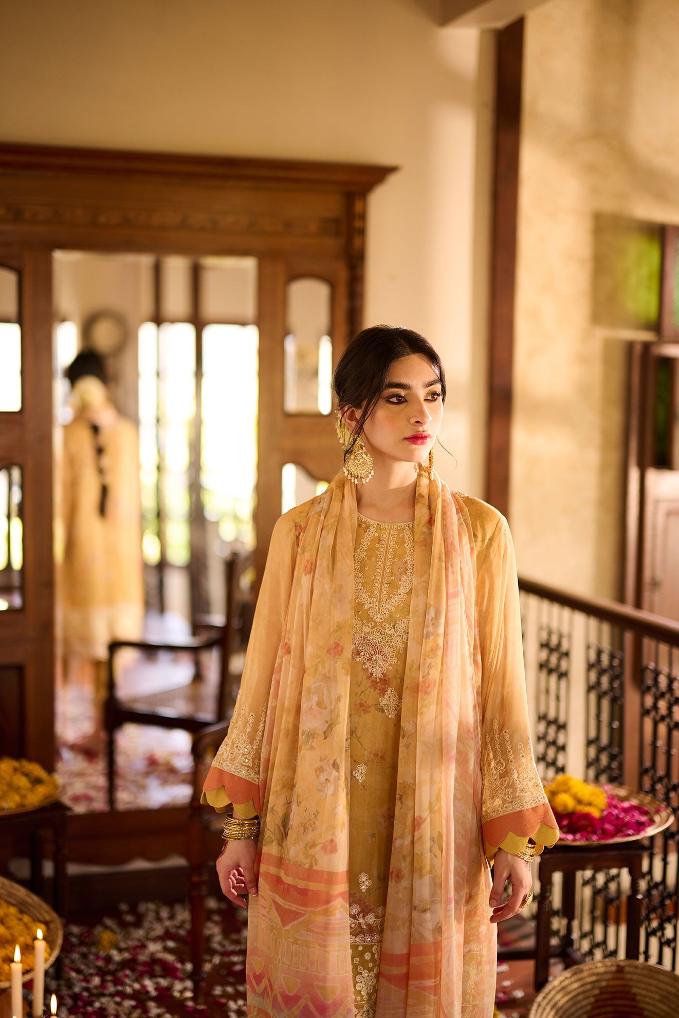 Ss24Da-2372 Yellow 2Pcs Embroidered Kurta With Trouser
