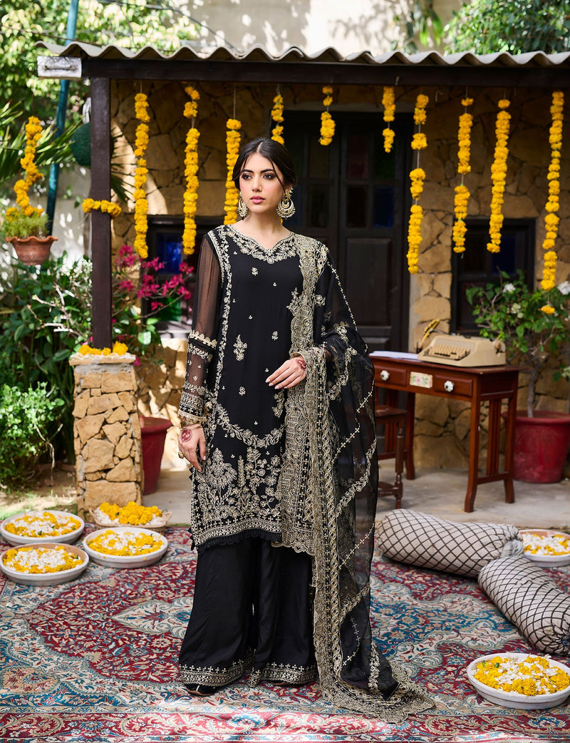 Ss24Da-2270 Black 2Pcs Embroidered Kurta With Trouser