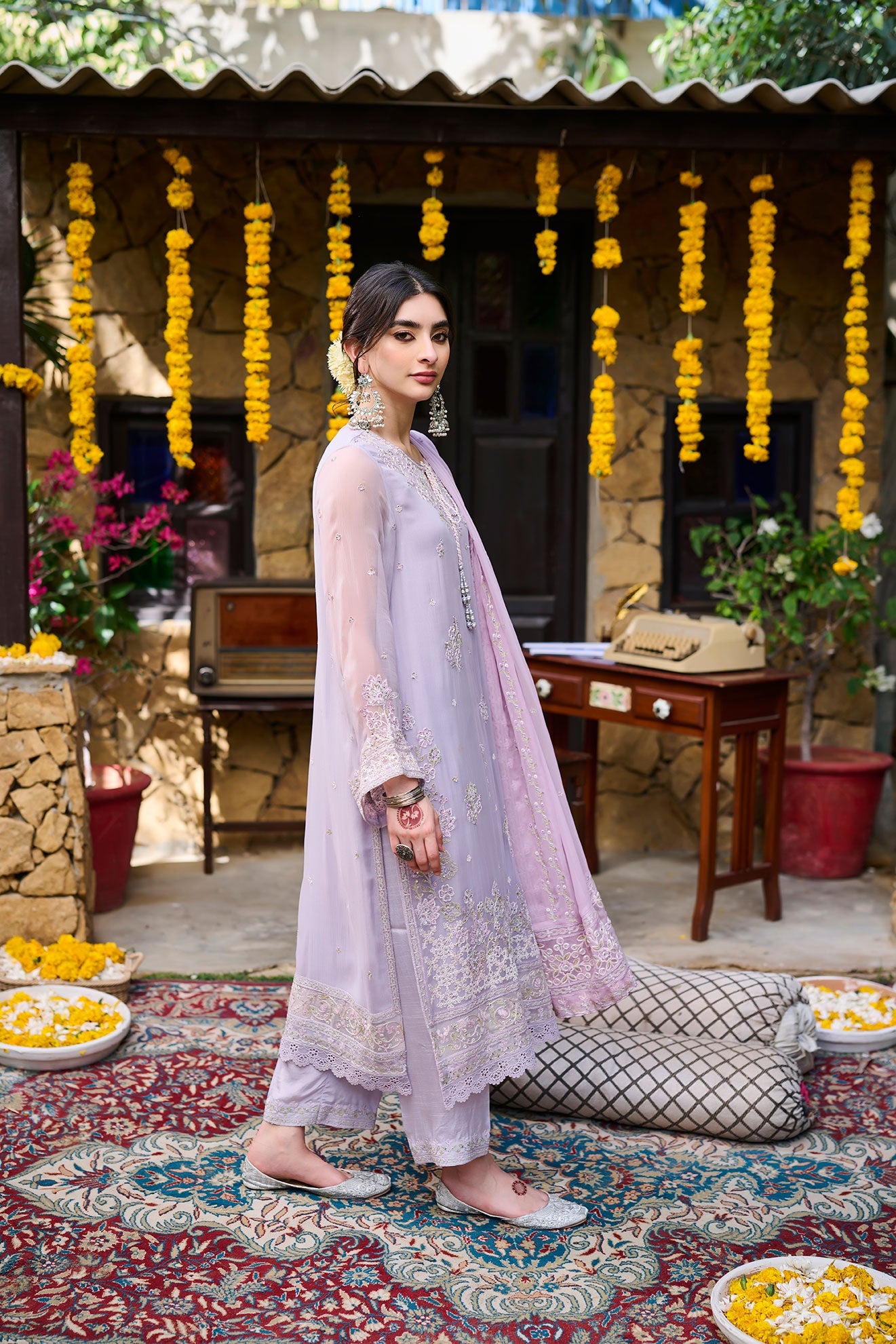 Ss24Da-2371 Purple 2Pcs Embroidered Kurta With Trouser