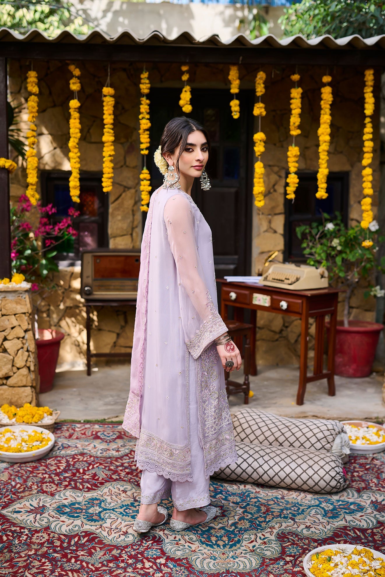 Ss24Da-2371 Purple 2Pcs Embroidered Kurta With Trouser