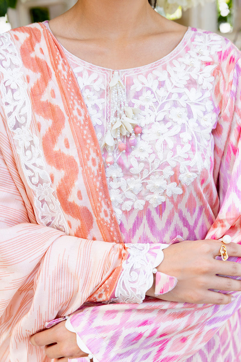 Radiant Charm-3Pc Satin Printed Suit