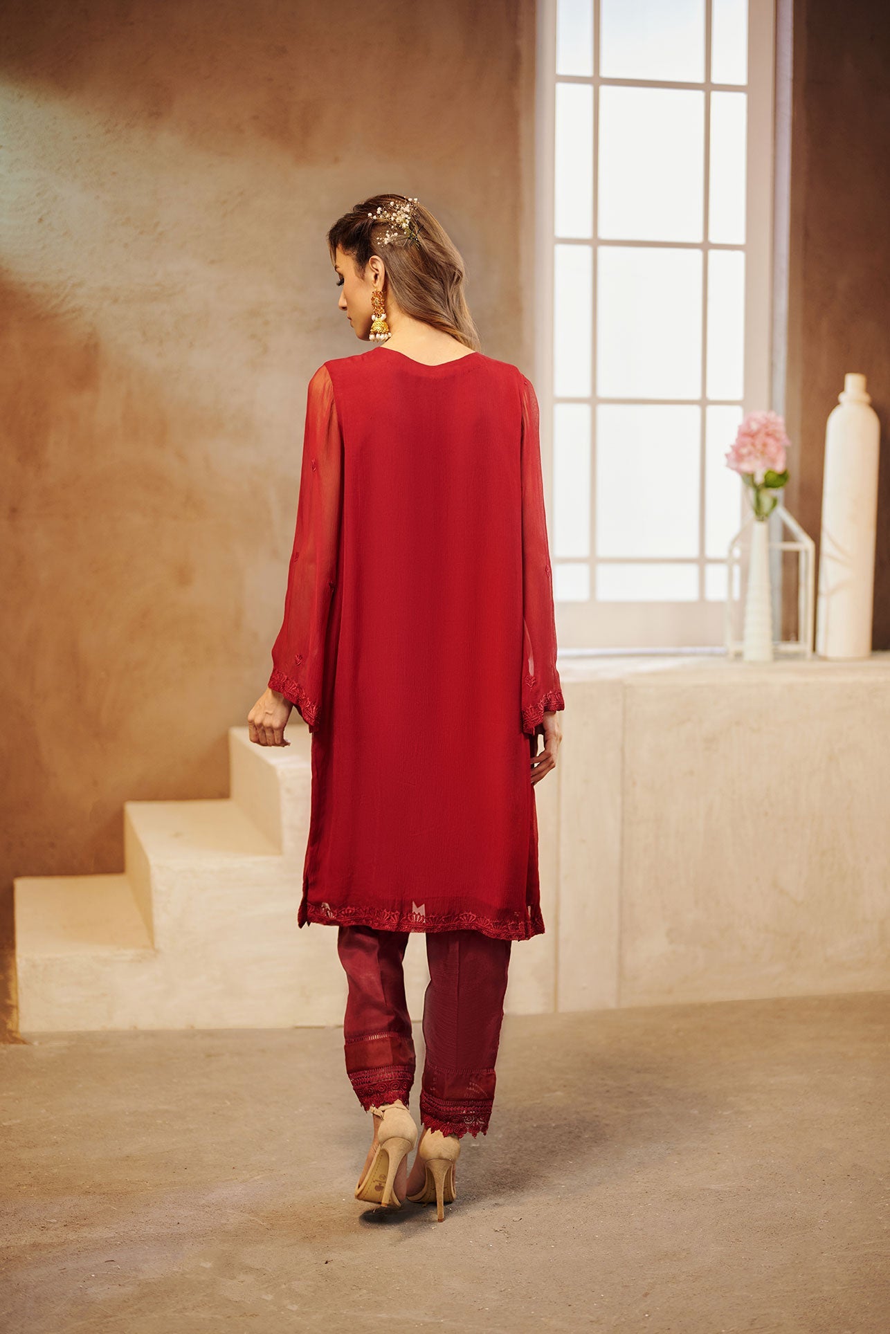 Da-1559 Maroon Embroidered Kurta