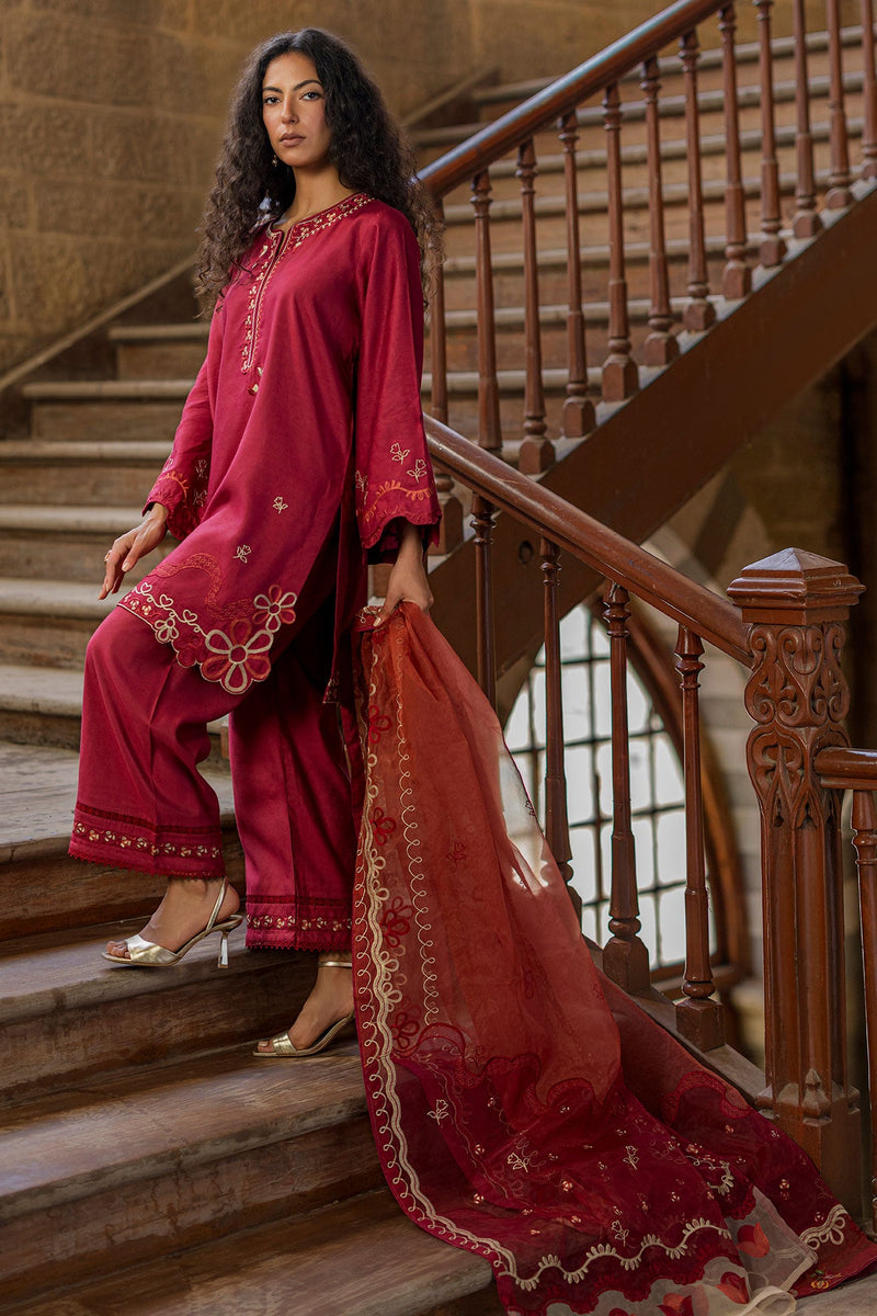 Ss26Da-2918 Maroon 2Pcs Embroidered Kurta With Trouser