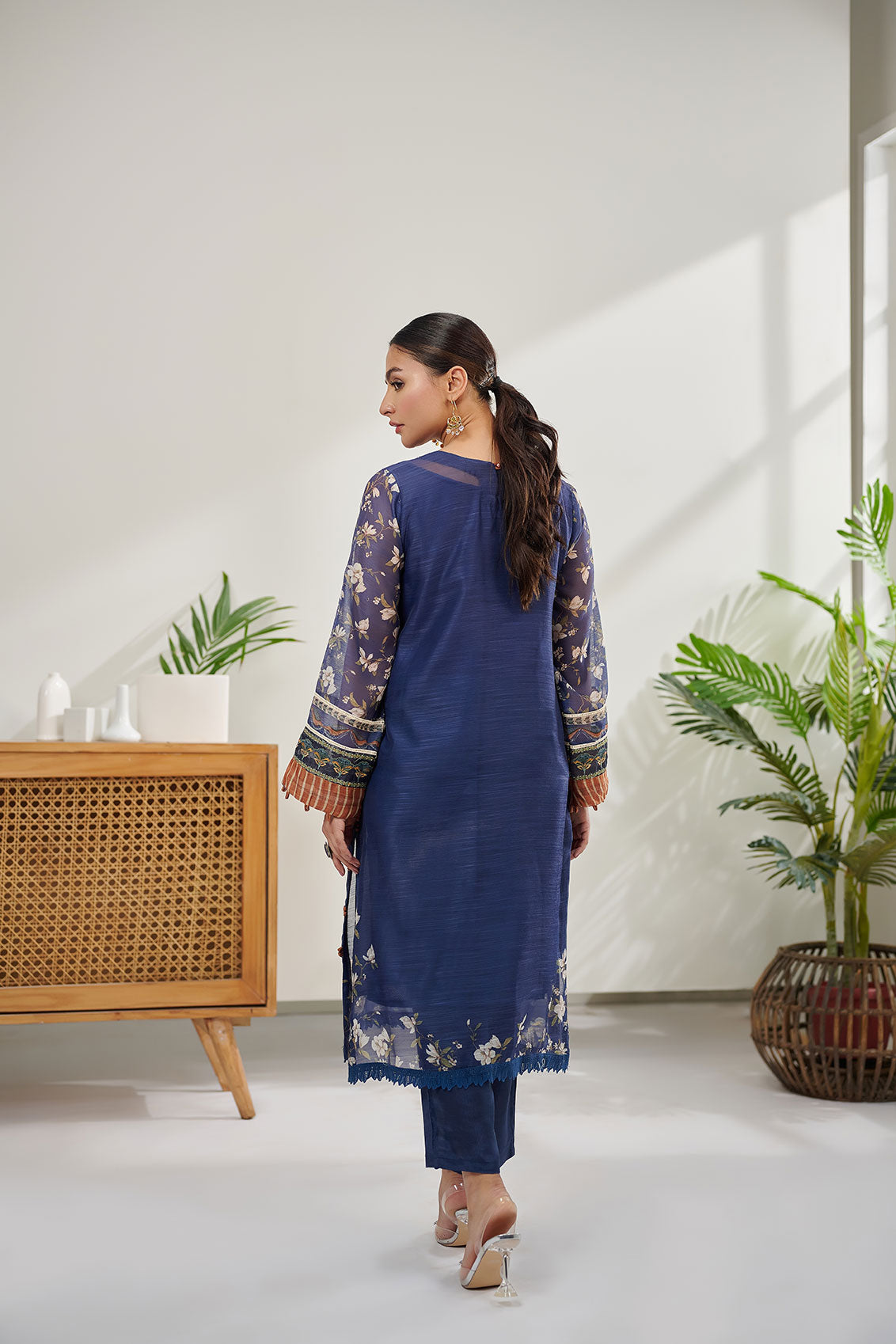 Dc-0383 Navy Blue 2Pcs Embroidered Kurta With Trouser