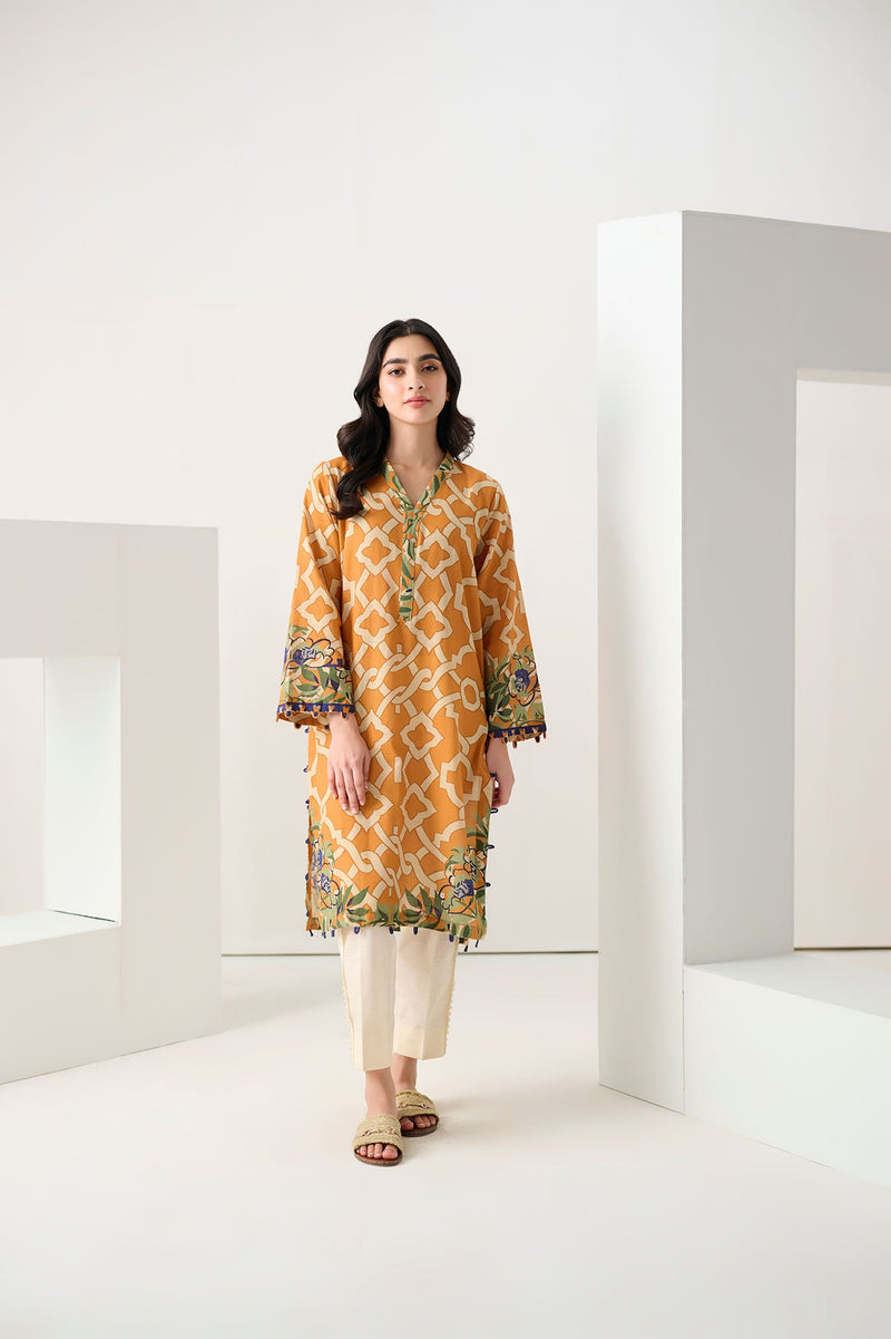 Dc-0554 Orange Digital Printed Kurta