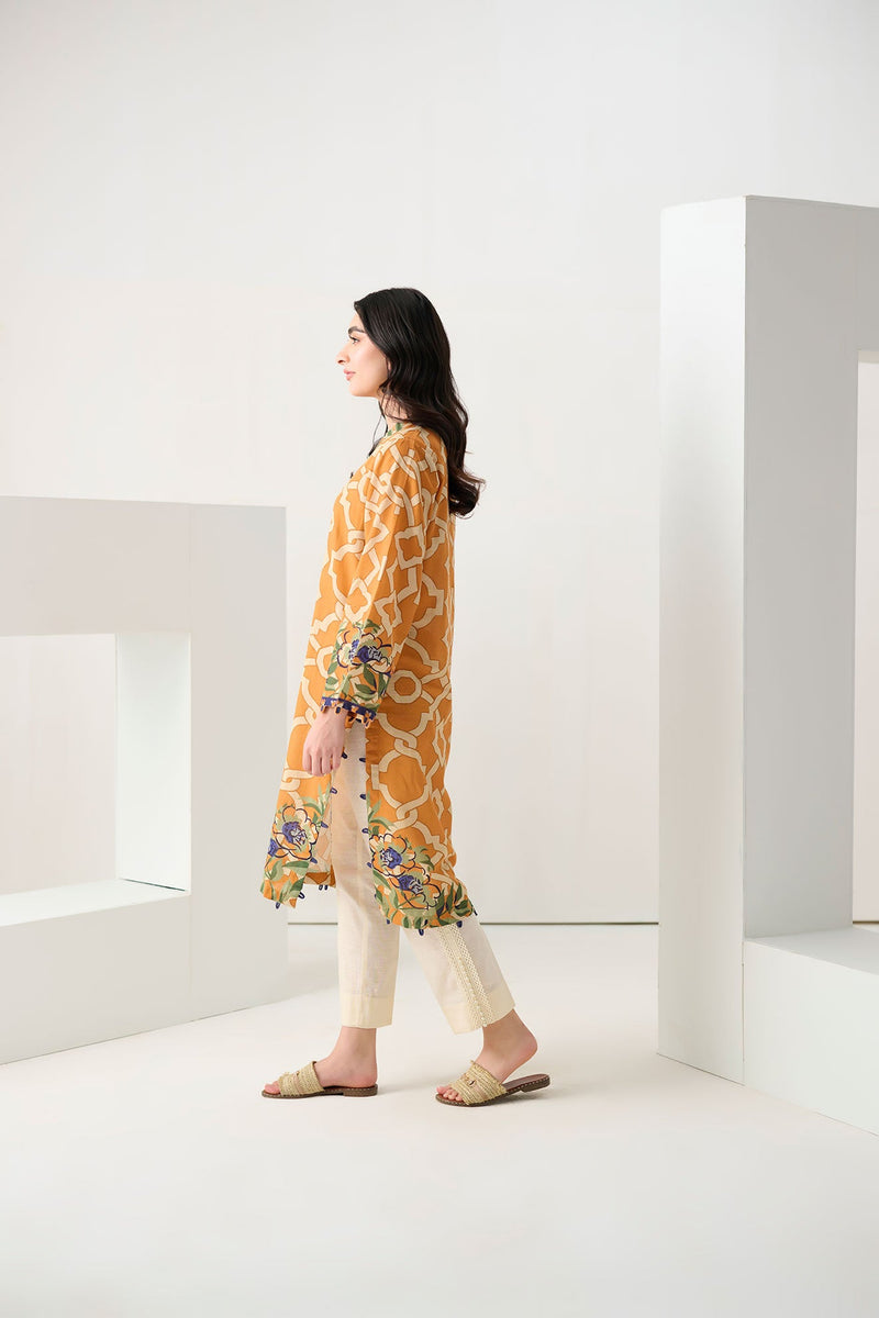 Dc-0554 Orange Digital Printed Kurta