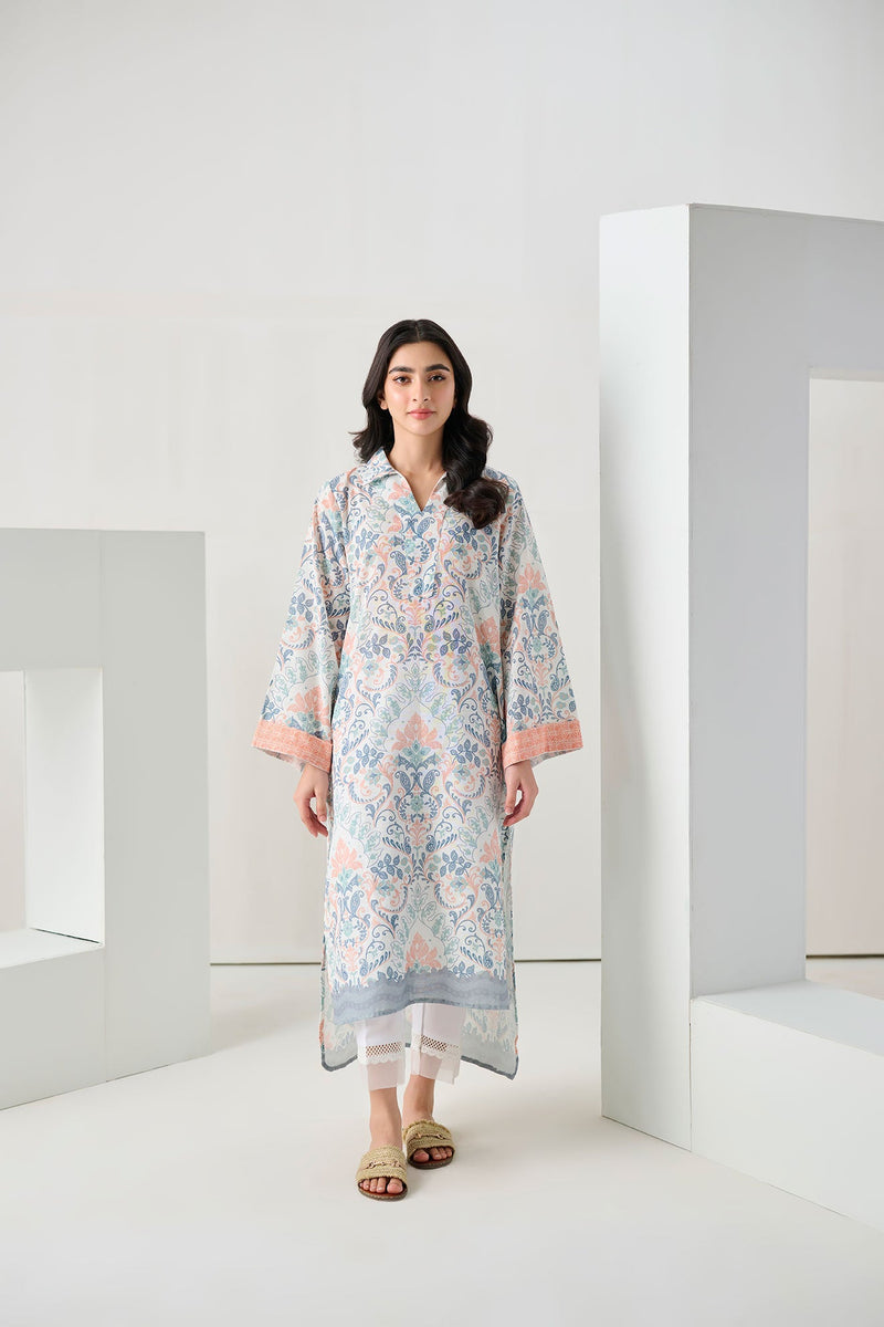Dc-0555 White Digital Printed Kurta