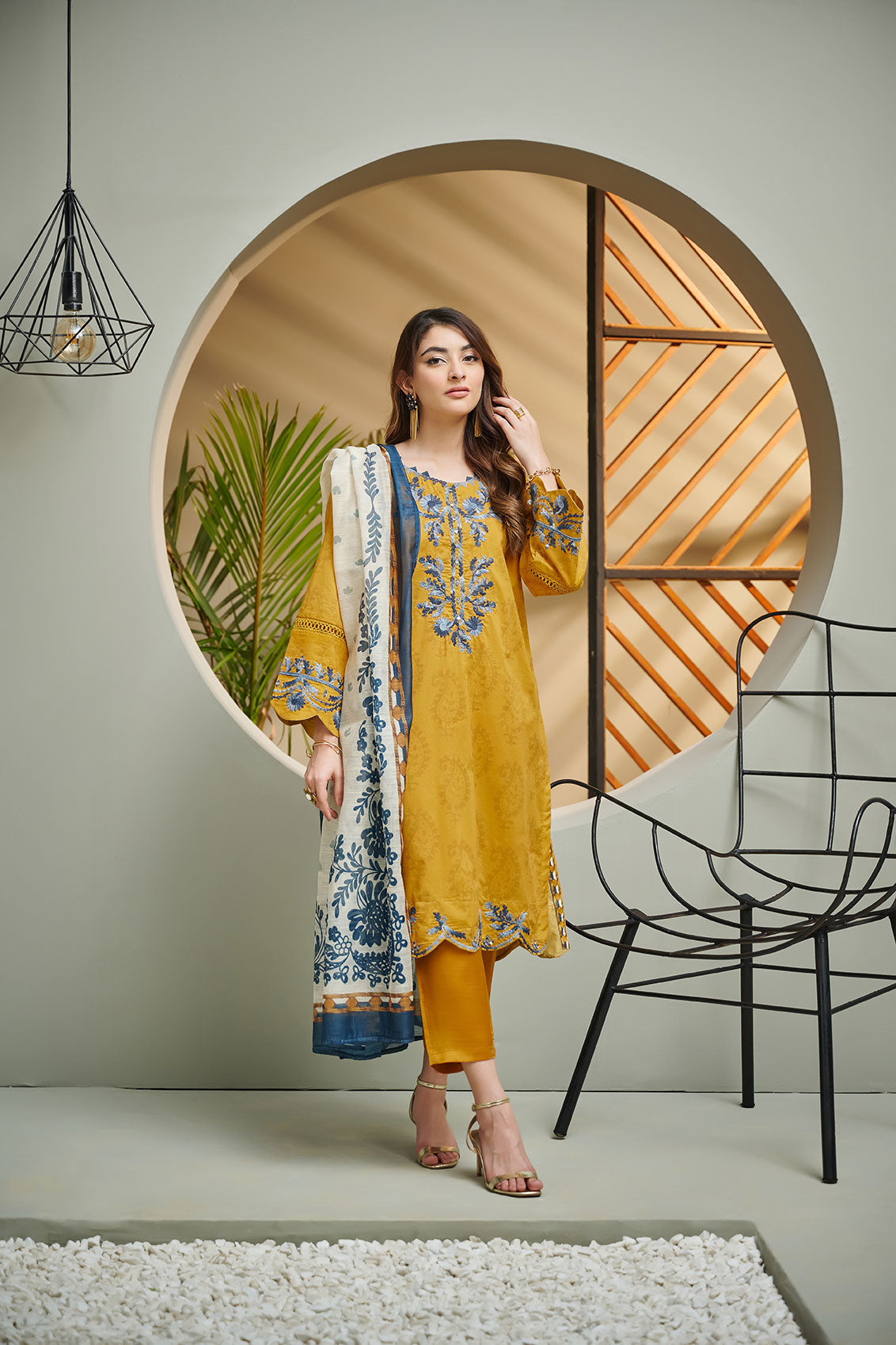 Dc-2031 Mustard 2Pcs Embroidered Kurta With Dupatta