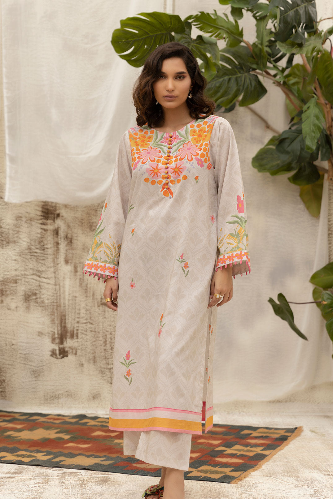 Dc-2133 Beige Lawn 2Pcs Printed Kurta With Trouser