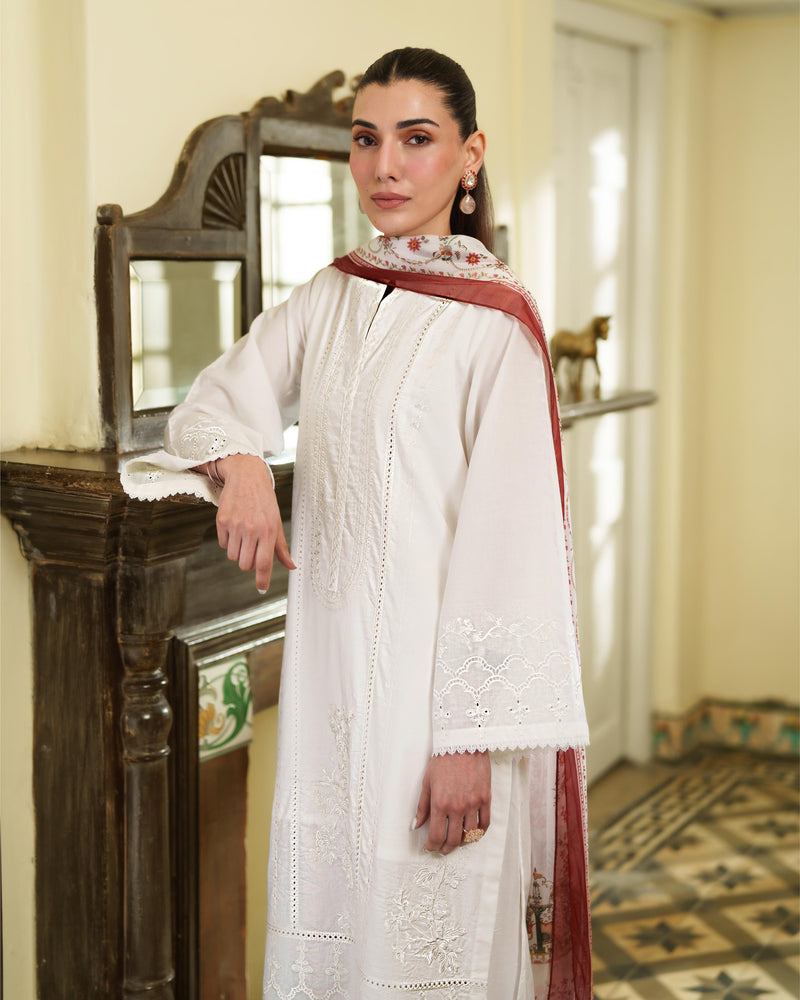 Iris White Luxury Embroidered Lawn 3Pcs Set - Ready To Wear