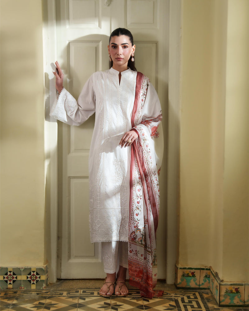 Iris White Luxury Embroidered Lawn 3Pcs Set - Ready To Wear