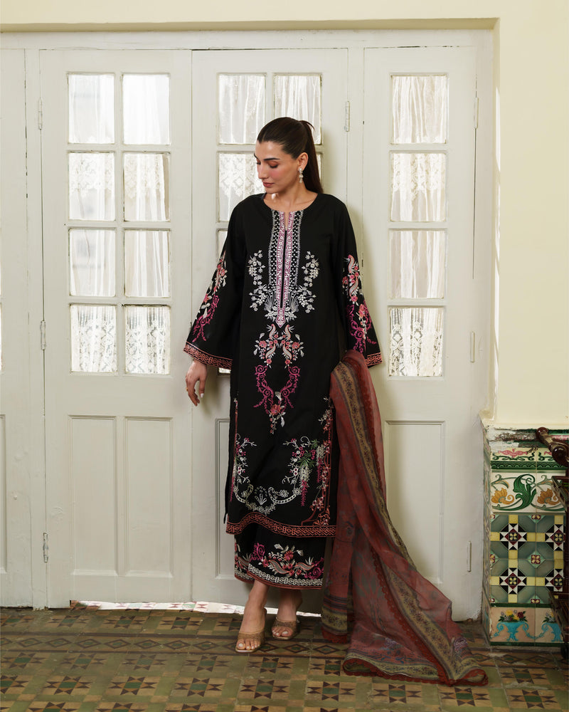 Azur Black Luxury Embroidered Lawn 3Pcs Set - Ready To Wear