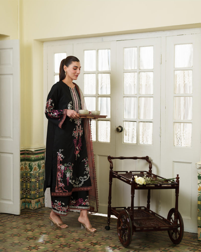 Azur Black Luxury Embroidered Lawn 3Pcs Set - Ready To Wear
