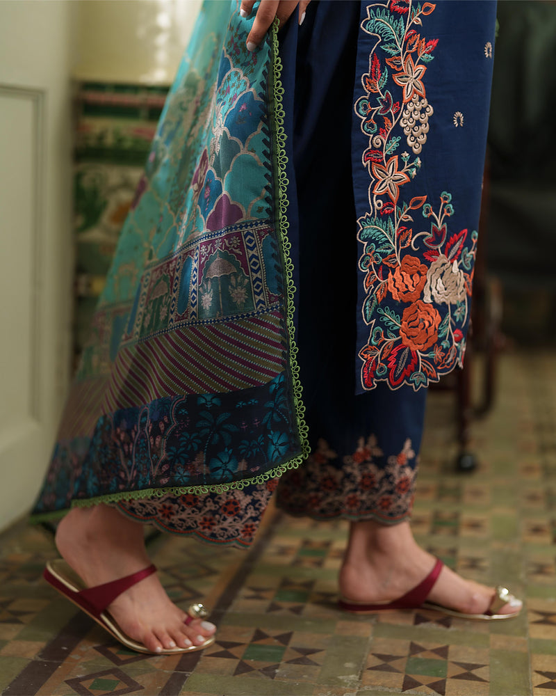 Liana Navy Blue Luxury Embroidered Lawn 3Pcs Set - Ready To Wear