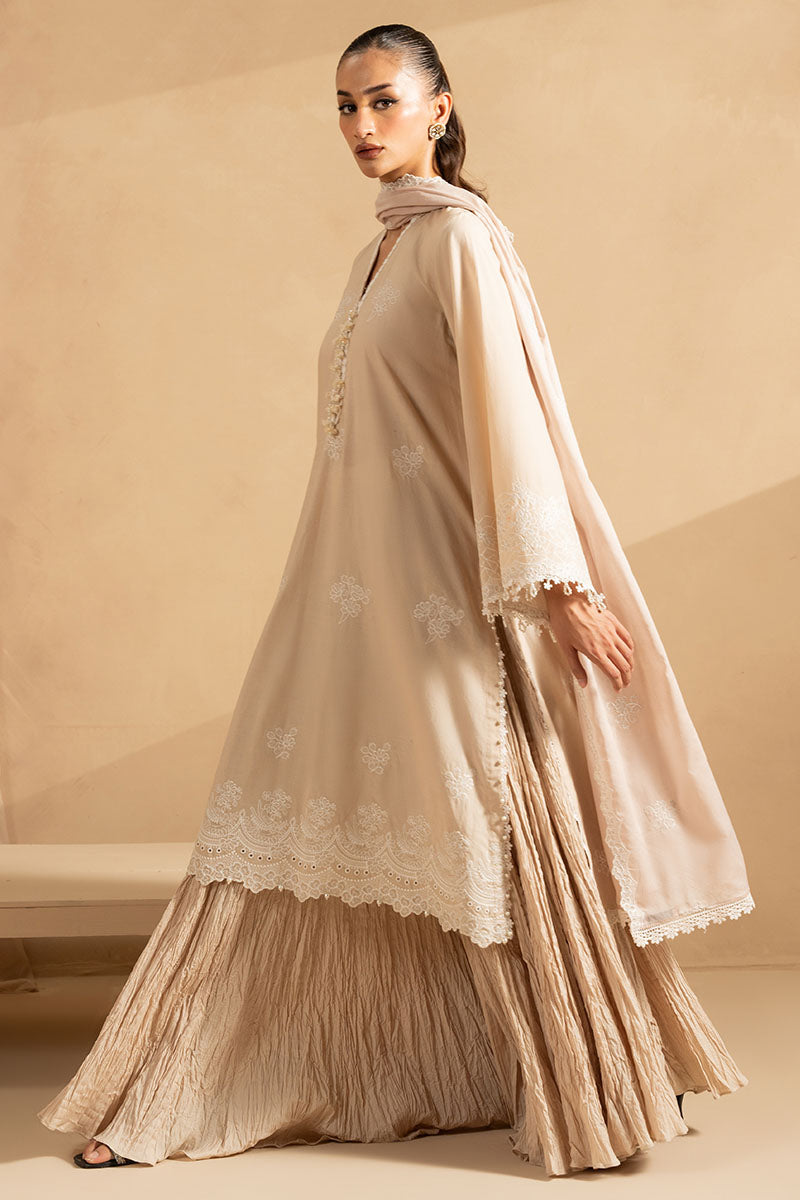 Moonlit Beige- 3Pc Embroidered Lawn Suit