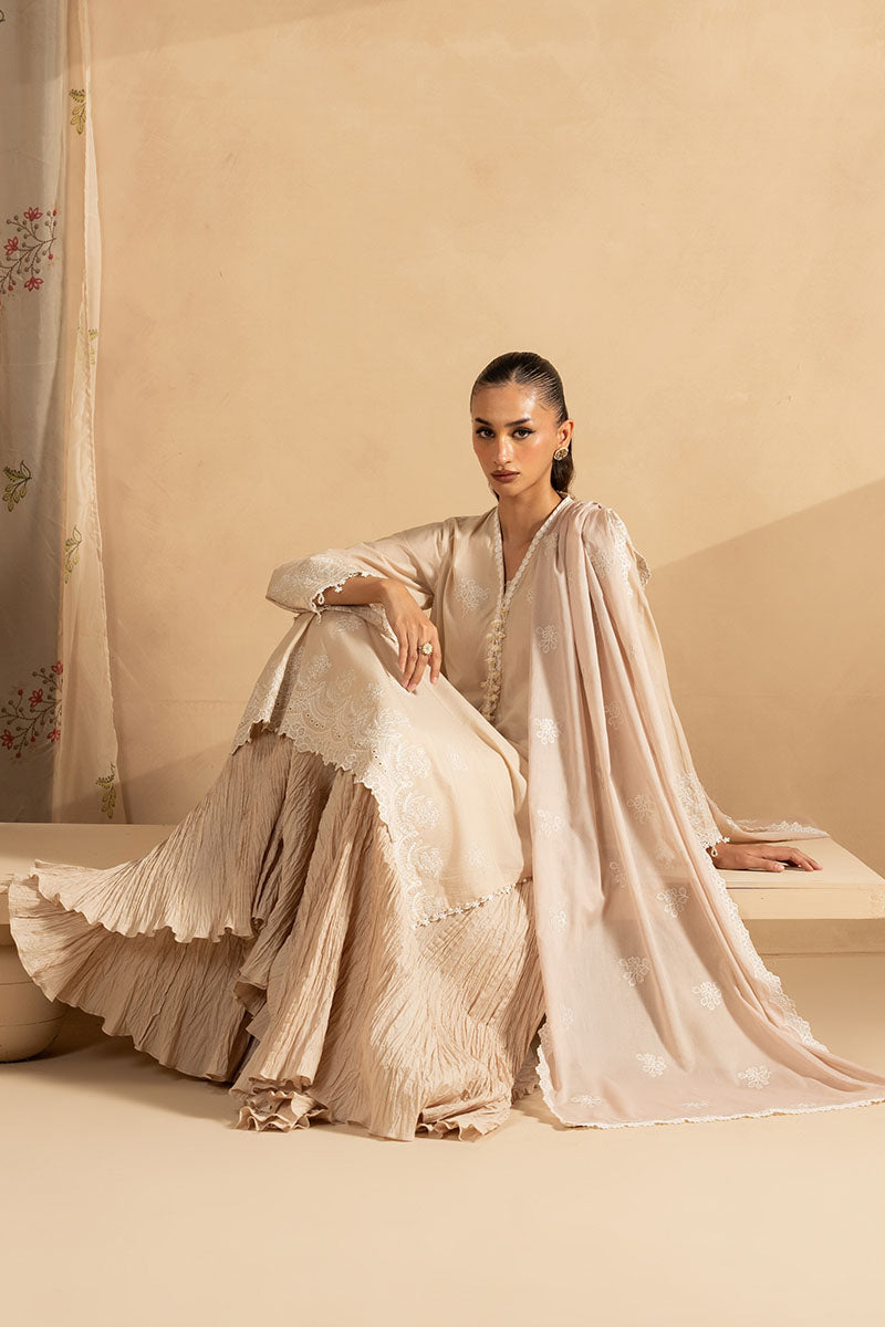 Moonlit Beige- 3Pc Embroidered Lawn Suit