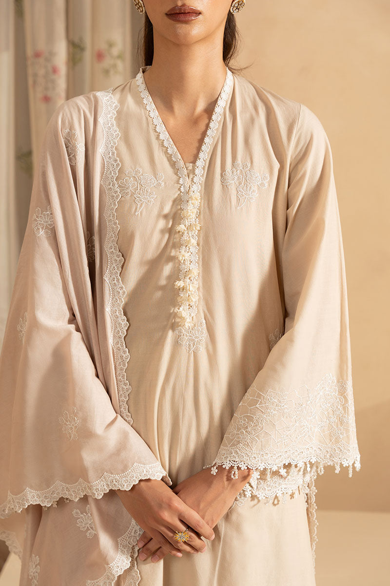 Moonlit Beige- 3Pc Embroidered Lawn Suit
